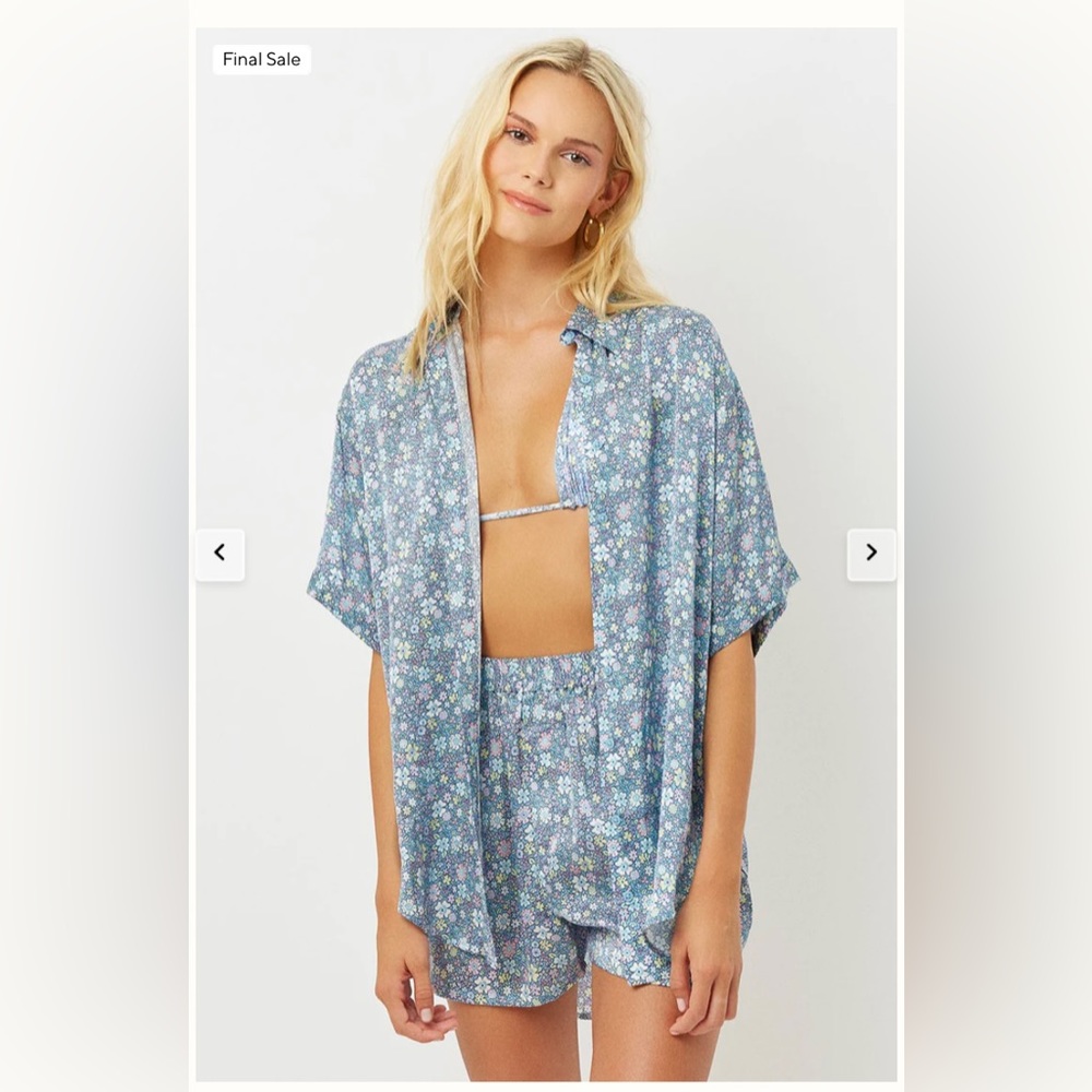 Frankie’s Bikinis Fifi Silk Button Up Shirt - Springtime - S